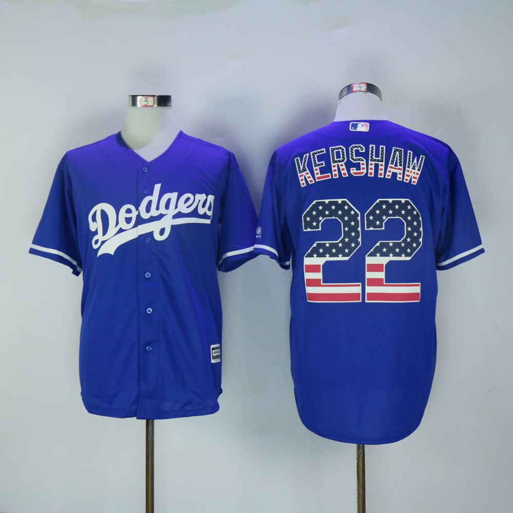 Men Los Angeles Dodgers #22 Kershaw Blue National flag MLB Jerseys